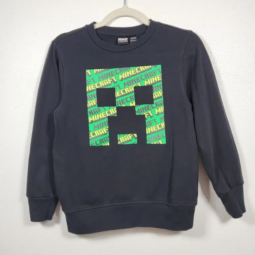Minecraft Mad Engine Creeper Black Crewneck Sweatshirt Youth Medium